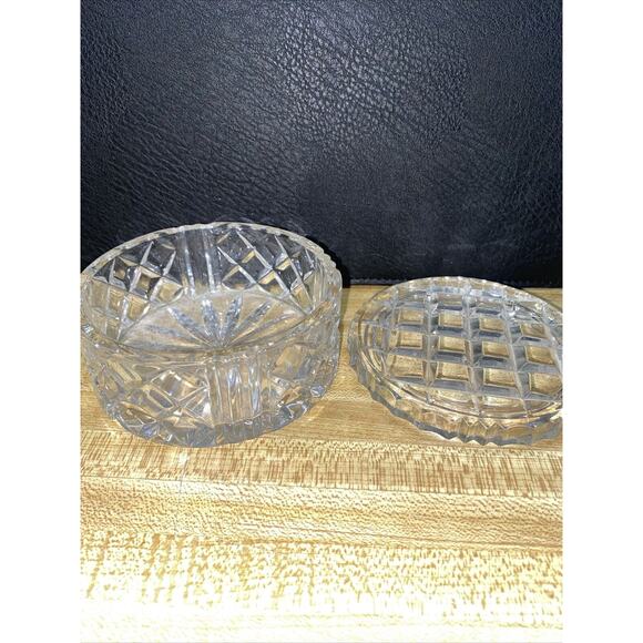 Vanity Powder Jar Trinket Jewel Box w/ Lid Antique Cut Glass Round 4” Diameter - Picture 2 of 8